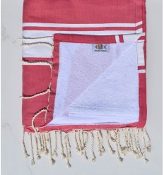 fouta doublée éponge rose foncé et blanc Fouta Tunisia - 1