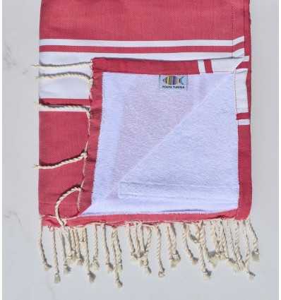 fouta doublée éponge rose foncé et blanc