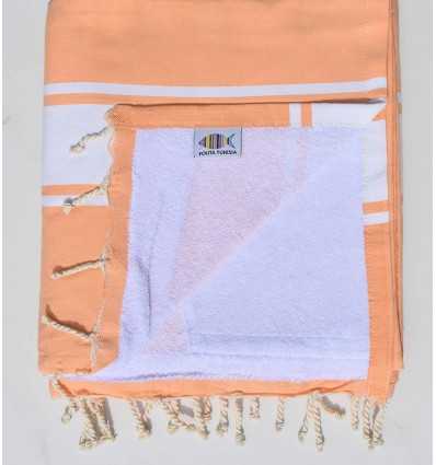 fouta doublée éponge saumon et blanc