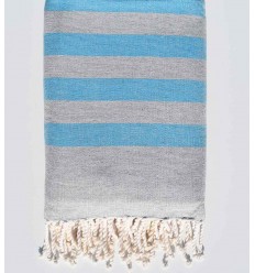 Fouta bleu céruléen et gris doublée éponge Fouta Tunisia - 1
