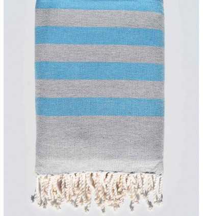 Fouta bleu céruléen et gris doublée éponge