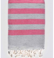 Fouta rose et gris doublée éponge  - 1