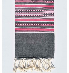 Fouta arabesque gris avec rayures rose Fouta Tunisia - 1