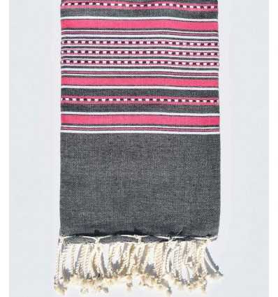 Fouta arabesque gris avec rayures rose