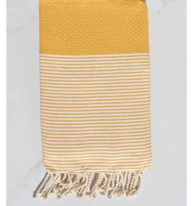 FOUTA NID D'ABEILLE jaune impérial avec rayures