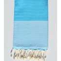 FOUTA NID D'ABEILLE bleu céruléen rayée blanc Fouta Tunisia - 1