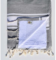 Fouta gris moyen doublée éponge blanche Fouta Tunisia - 1