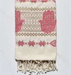 Fouta Khomsa rose foncé Fouta Tunisia - 1 2