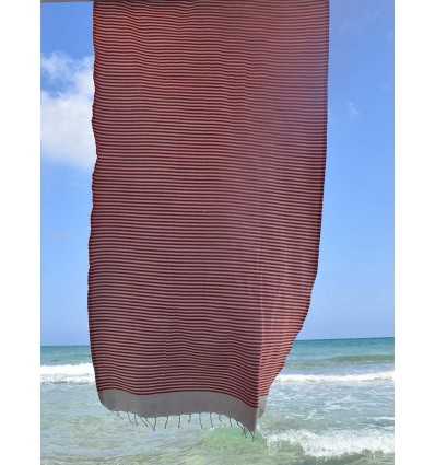 FOUTA nid d'abeille rayée 1 cm rayure rouge Fouta Tunisia - 3