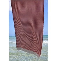 FOUTA nid d'abeille rayée 1 cm rayure rouge Fouta Tunisia - 1