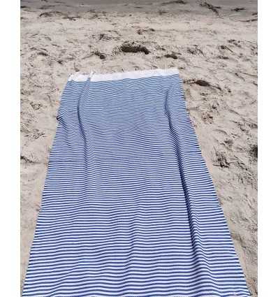 FOUTA nid d'abeille beige clair rayée 1 cm rayure bleu  - 3