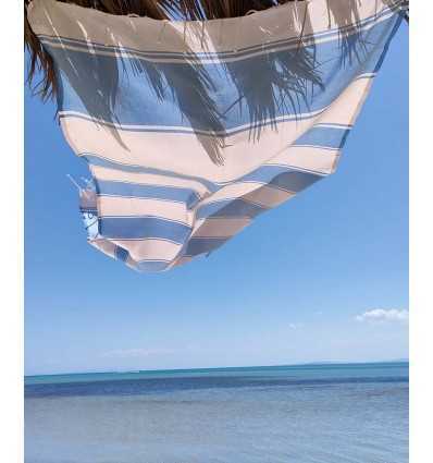 serviette de plage RAF-RAF  bleu bleuet et rose pastel pâle Fouta Tunisia - 2