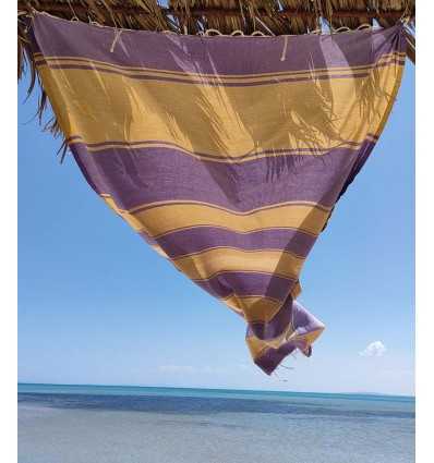 serviette de plage RAF-RAF ocre jaune et violet parme