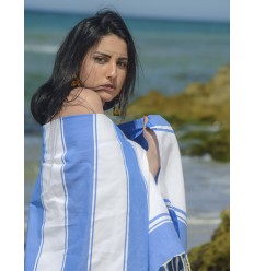 Fouta Plate milano blanche et bleu Fouta Tunisia - 1