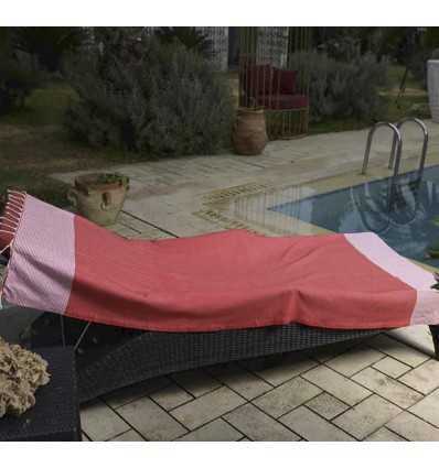 FOUTA NID D'ABEILLE rouge groseille rayée blanc Fouta Tunisia - 5