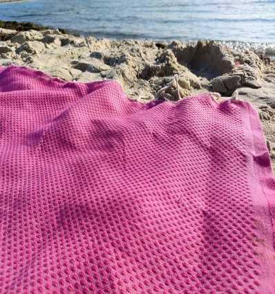 Fouta nid d'abeille unie rose chewing-gum Fouta Tunisia - 5