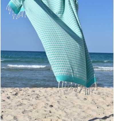 Fouta zigzag bleu vert