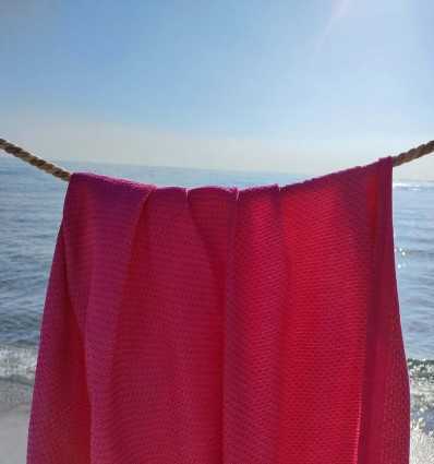 FOUTA nid d'abeille unie rose fushia Fouta Tunisia - 4