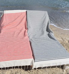 Fouta nid d'abeille rayée 1cm rayures ardoise  - 1 2