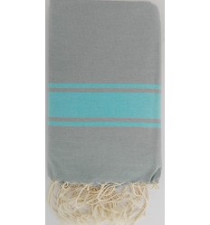 Fouta Plate vert sauge rayée turquoise 