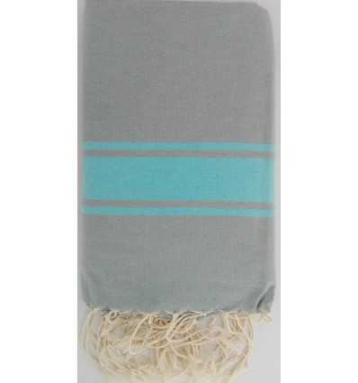 Fouta Plate vert sauge rayée turquoise