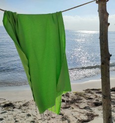 FOUTA nid d'abeille unie vert primaire Fouta Tunisia - 1