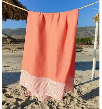 Fouta nid d'abeille corail