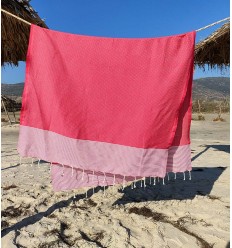 FOUTA NID D'ABEILLE fushia rayée blanc Fouta Tunisia - 1 2