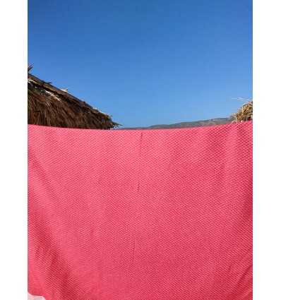 FOUTA NID D'ABEILLE fushia rayée blanc Fouta Tunisia - 4