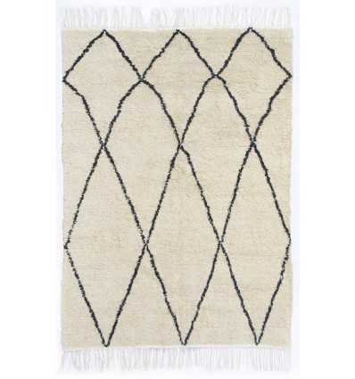 Tapis berbère en pure laine couleur beige avec motifs losange