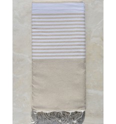 Jeté beige avec rayures Fouta Tunisia - 1 2