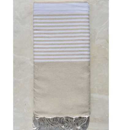 Jeté beige avec rayures Fouta Tunisia - 2