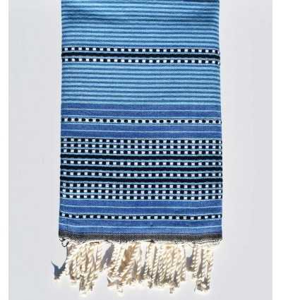 Fouta arabesque bleu rayée noir