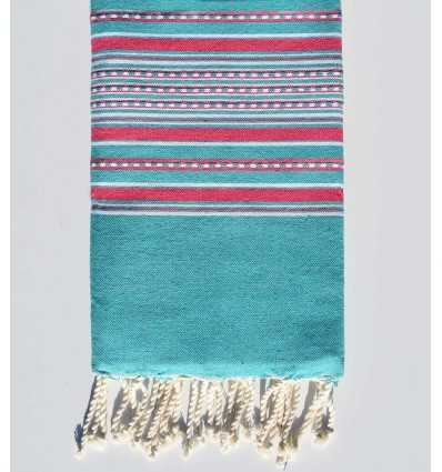 Fouta arabesque bleu sarcelle et rose