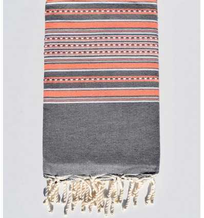 Fouta arabesque gris avec rayures orange fluo