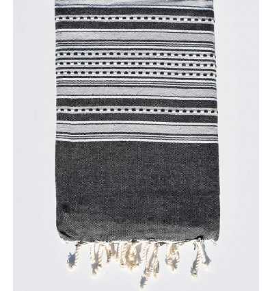 Fouta arabesque gris anthracite rayée gris clair