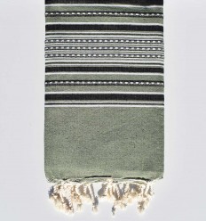 Fouta arabesque vert mousse rayée gris anthracite Fouta Tunisia - 1