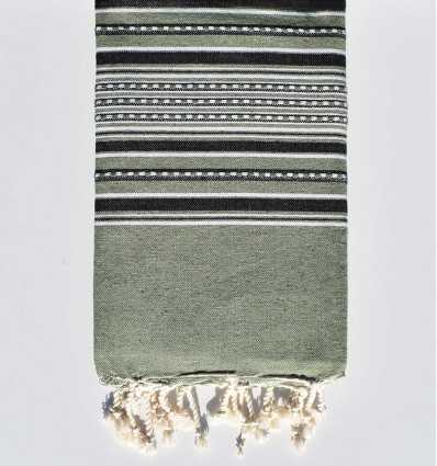 Fouta arabesque vert mousse rayée gris anthracite