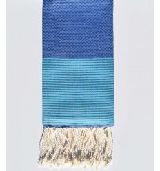 Fouta nid d'abeille bleu céruléum Fouta Tunisia - 1