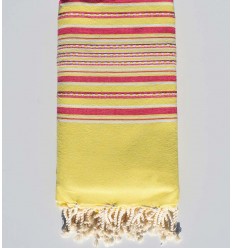 Jeté arabesque jaune avec rayures rose foncé Fouta Tunisia - 1