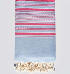 Jeté arabesque bleu ciel et rose foncé Fouta Tunisia - 1