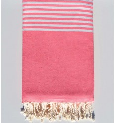 Jeté rose fluo rayée blanc Fouta Tunisia - 1 2