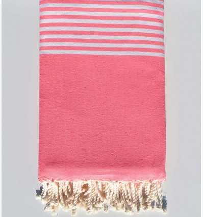 Jeté rose fluo rayée blanc Fouta Tunisia - 2