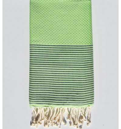 Fouta nid d'abeille vert clair avec rayures foncé