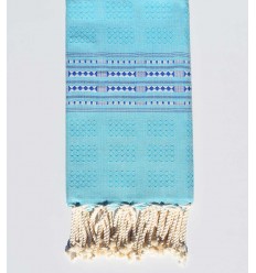 Fouta thalasso bleu clair avec motifs bleu Fouta Tunisia - 1 2