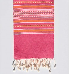 Fouta arabesque rose avec rayures orange Fouta Tunisia - 1