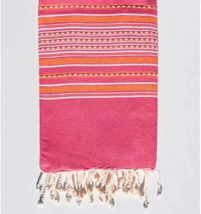 Fouta arabesque rose avec rayures orange