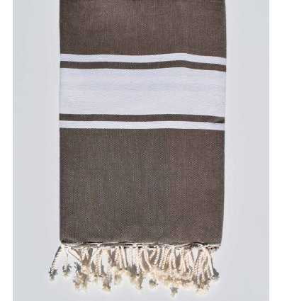 Fouta plate rayée bis taupe foncé