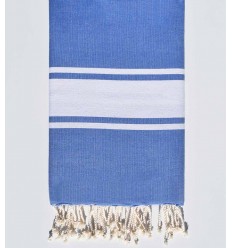 Fouta Plate bleu jean bande blanche Fouta Tunisia - 1