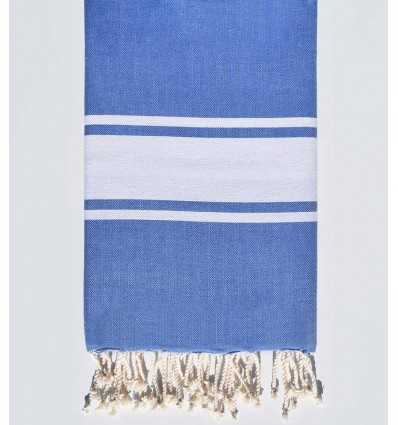 Fouta Plate bleu jean bande blanche